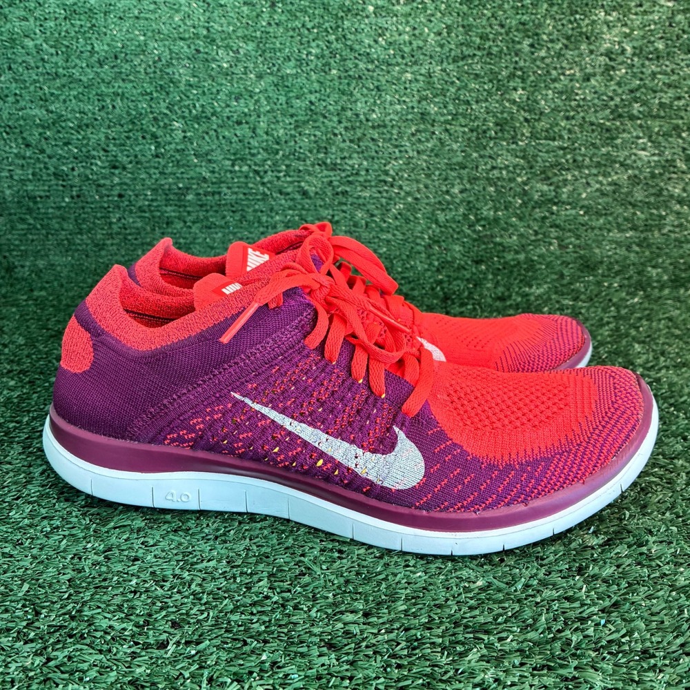 Nike Free Flyknit 4.0 Lightweight Breathable Running Shoes Red Purple Womens 10